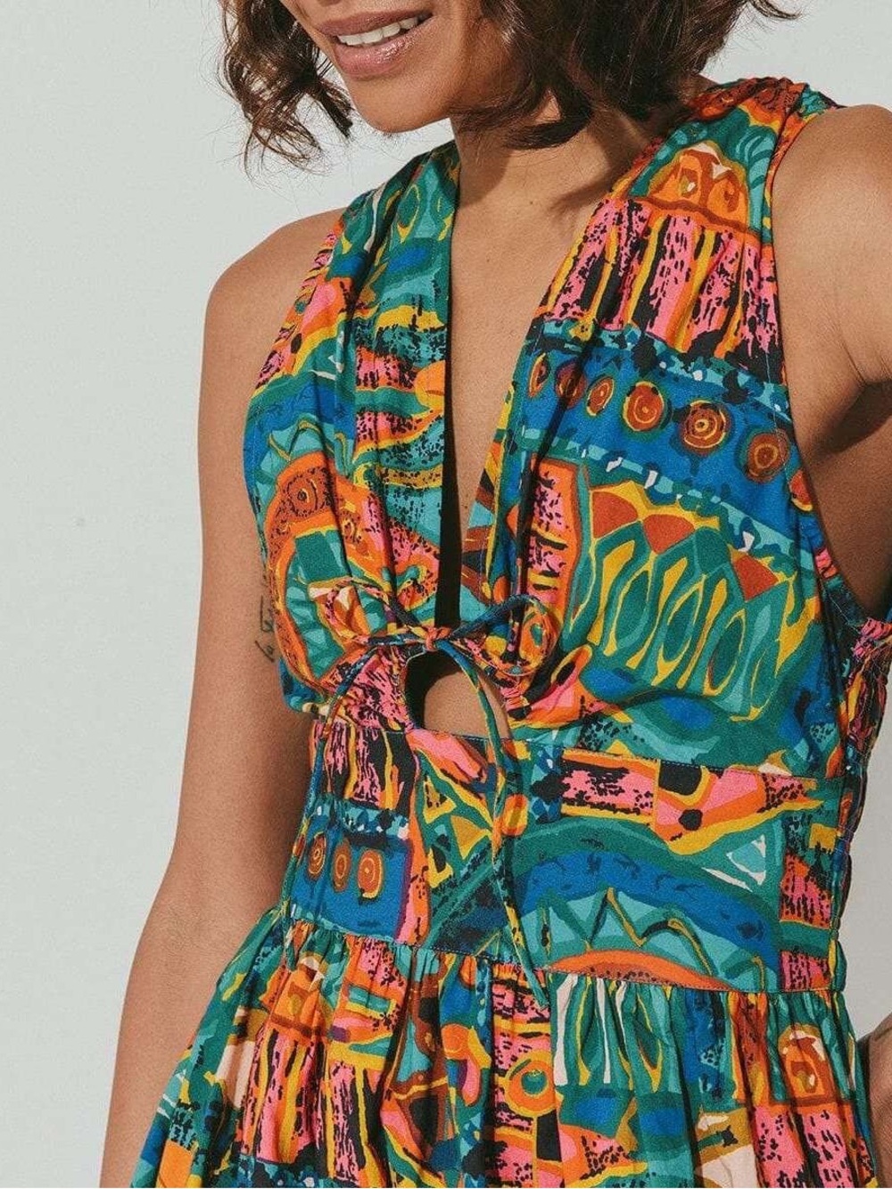 NWT Cleobella Organic Cotton Multicolor Cutout Maxi Dress